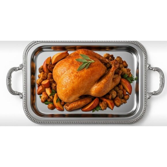Parini 21" Stainless Steel Serving Tray Decorative Handles Elegant Design - Picture 3 of 8